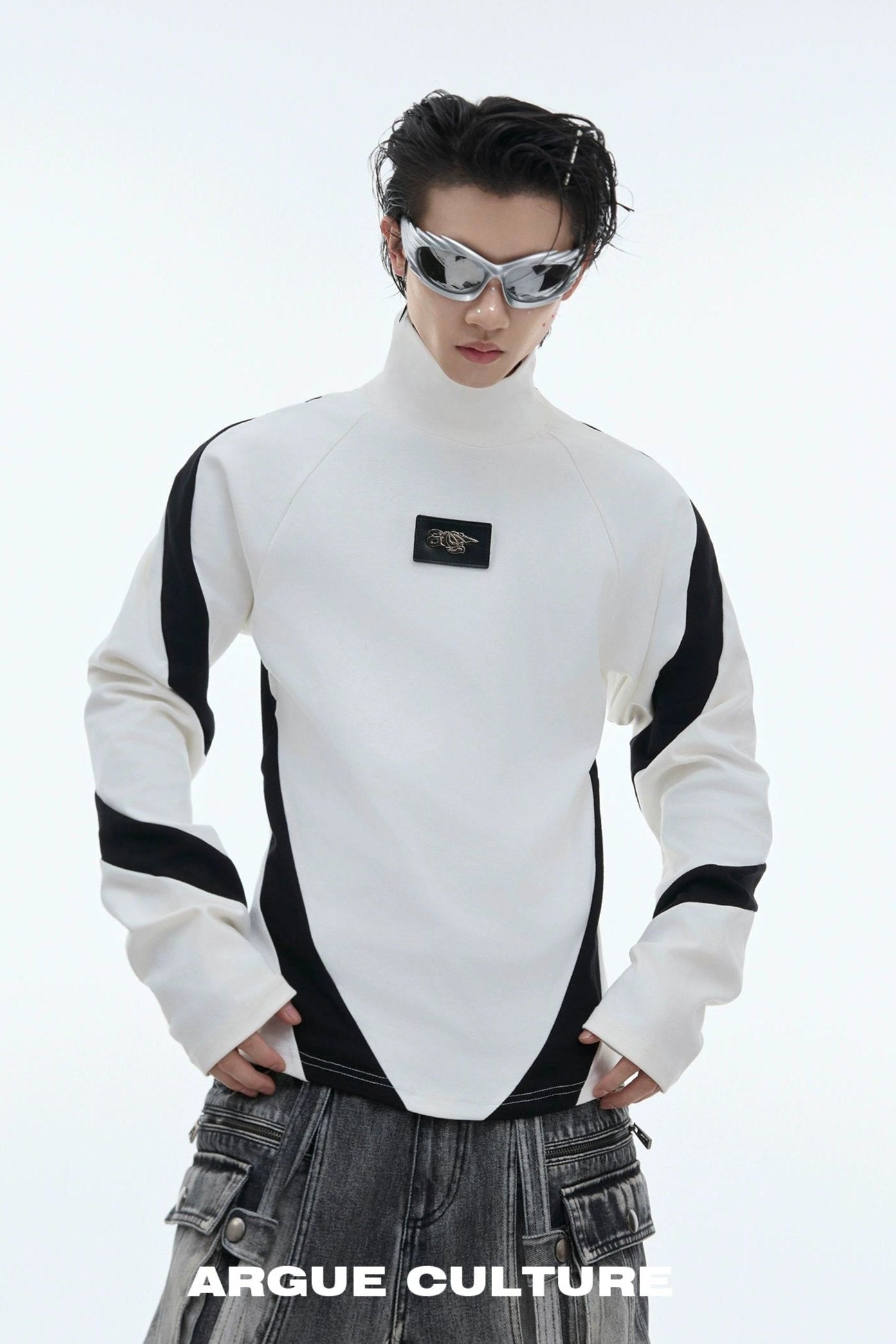 Contrast Blades Boxy Mockneck Korean Street Fashion Mockneck By Argue Culture Shop Online at OH Vault