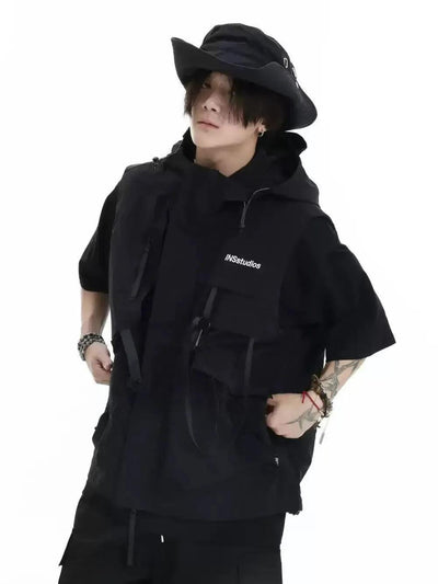 Structured Utility Hooded Vest Korean Street Fashion Vest By INS Korea Shop Online at OH Vault
