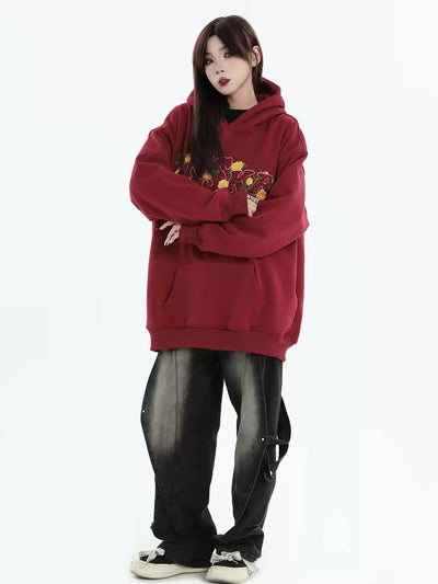 Rose Stitch Logo Hoodie Korean Street Fashion Hoodie By INS Korea Shop Online at OH Vault