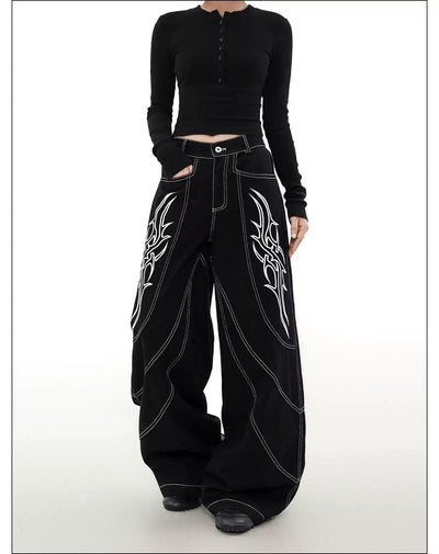 Tribal Stitched Detail Jeans Korean Street Fashion Jeans By Mr Nearly Shop Online at OH Vault