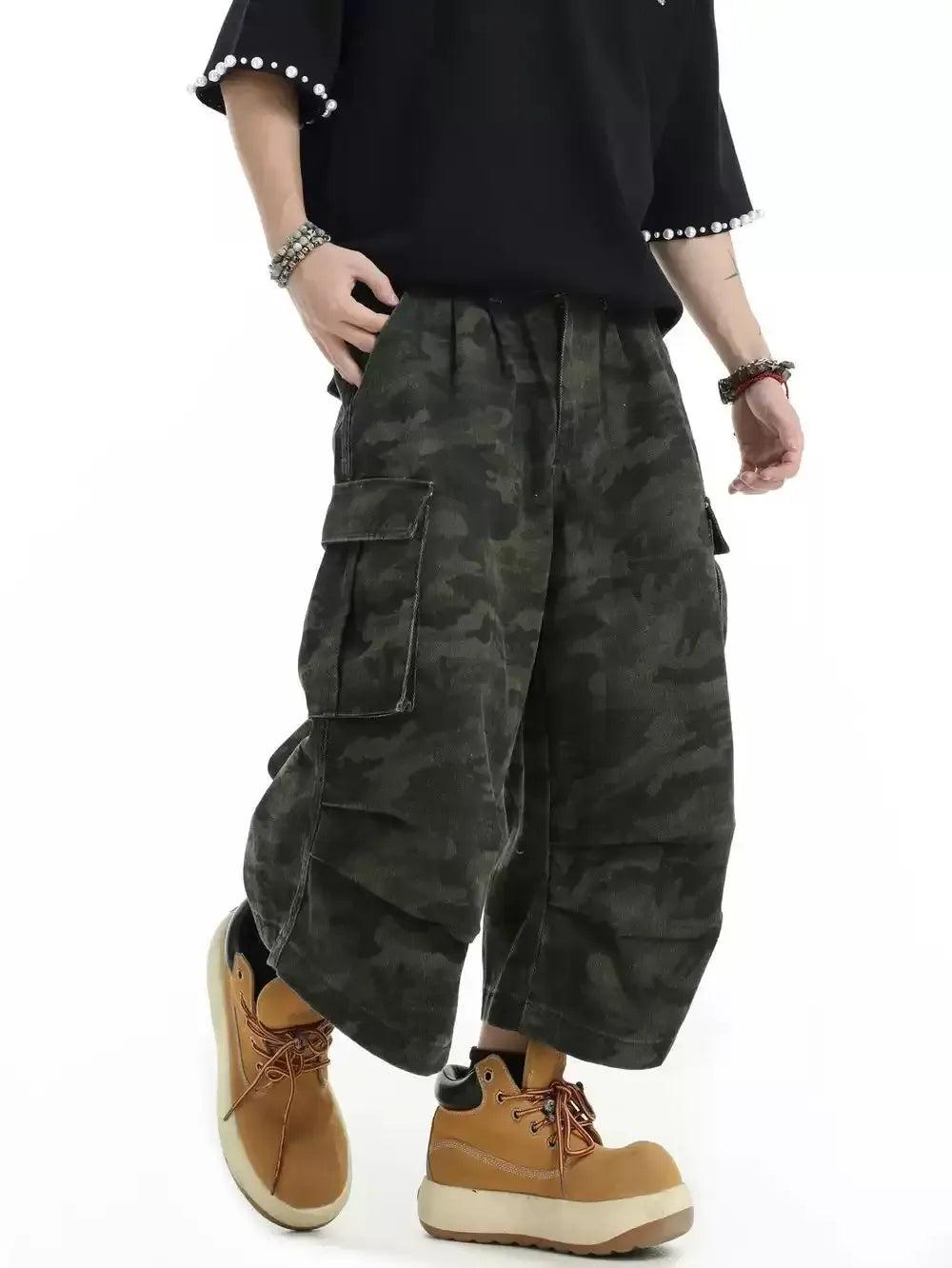 Pleated Camouflage Cargo Shorts Korean Street Fashion Shorts By INS Korea Shop Online at OH Vault