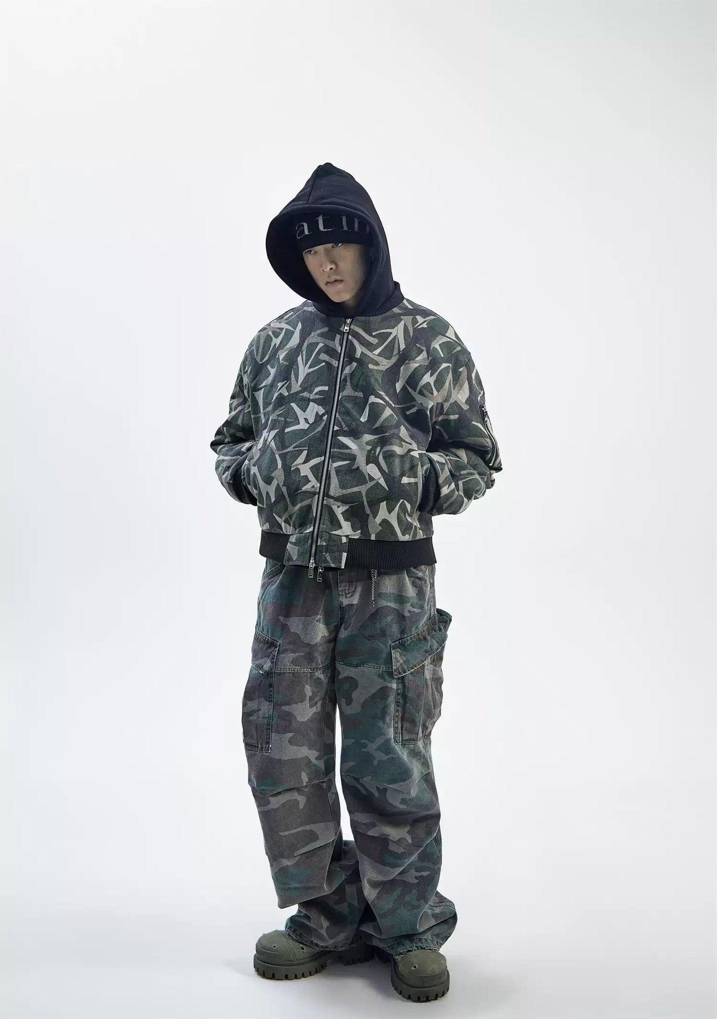 Layered Camouflage Hooded Jacket Korean Street Fashion Jacket By Ash Dark Shop Online at OH Vault