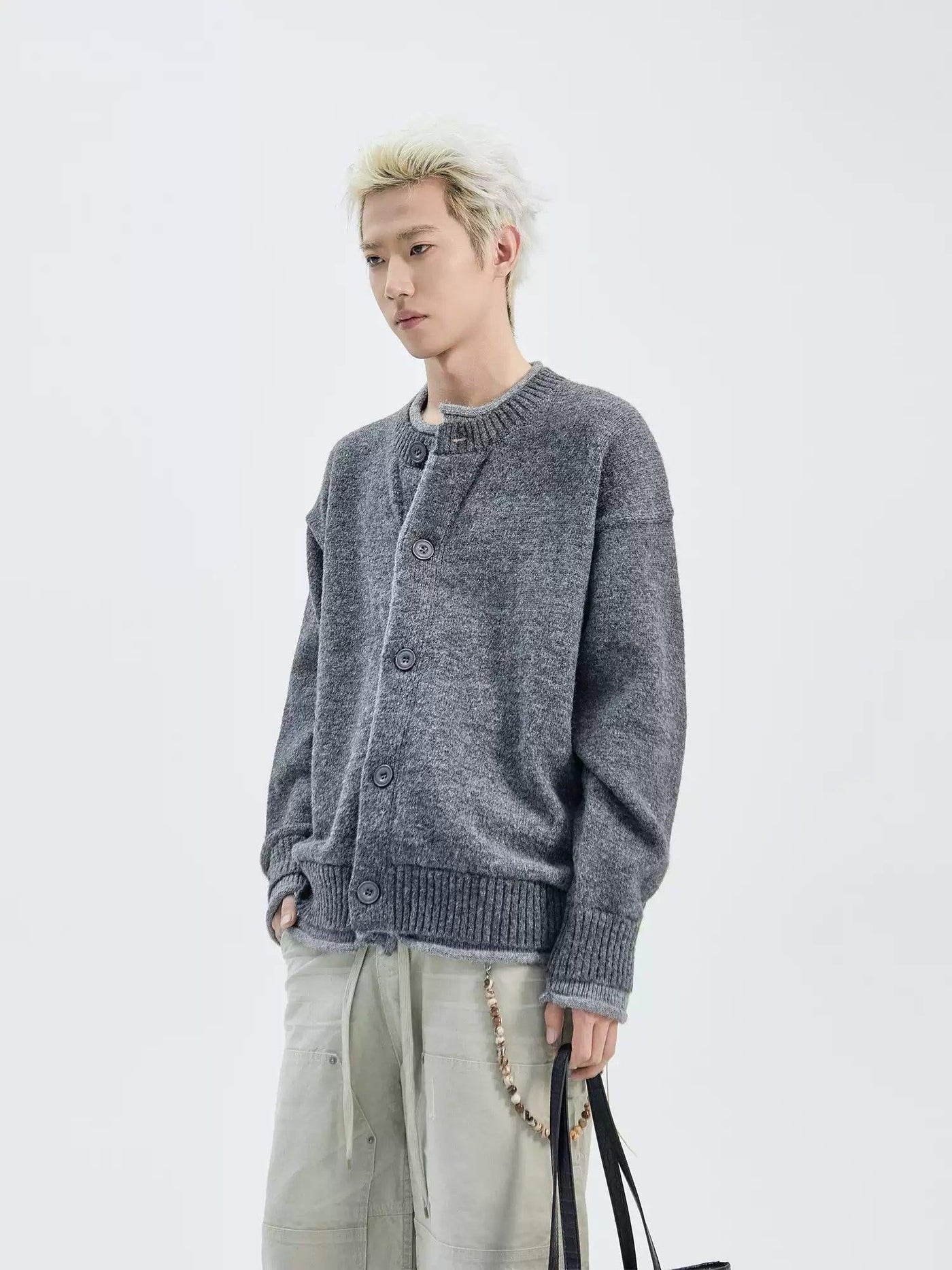 Ribbed Knit Harrington Cardigan Korean Street Fashion Cardigan By Ash Dark Shop Online at OH Vault