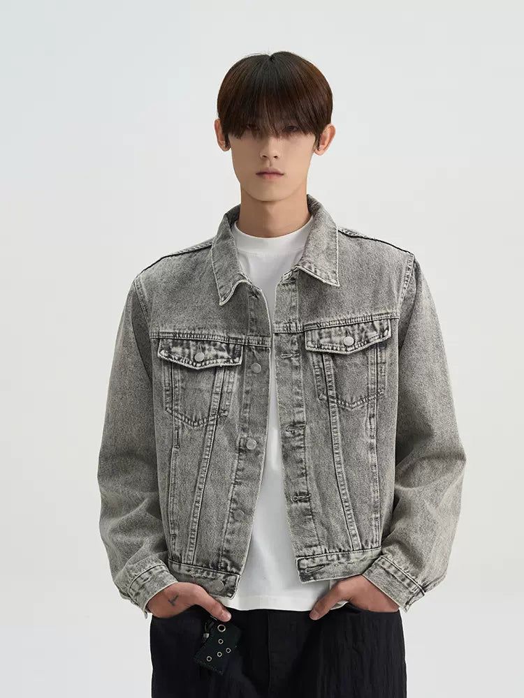 Boxy Acid Washed Denim Jacket Korean Street Fashion Jacket By A PUEE Shop Online at OH Vault