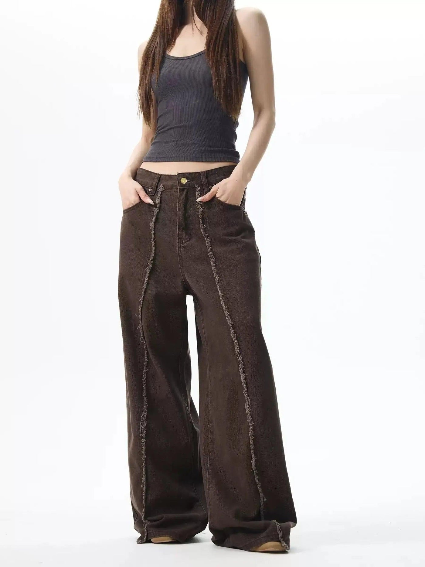 Raw Edge Seamed Jeans Korean Street Fashion Jeans By 77Flight Shop Online at OH Vault