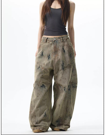 Graffiti Ink-Splash Cargo Pants Korean Street Fashion Pants By 77Flight Shop Online at OH Vault