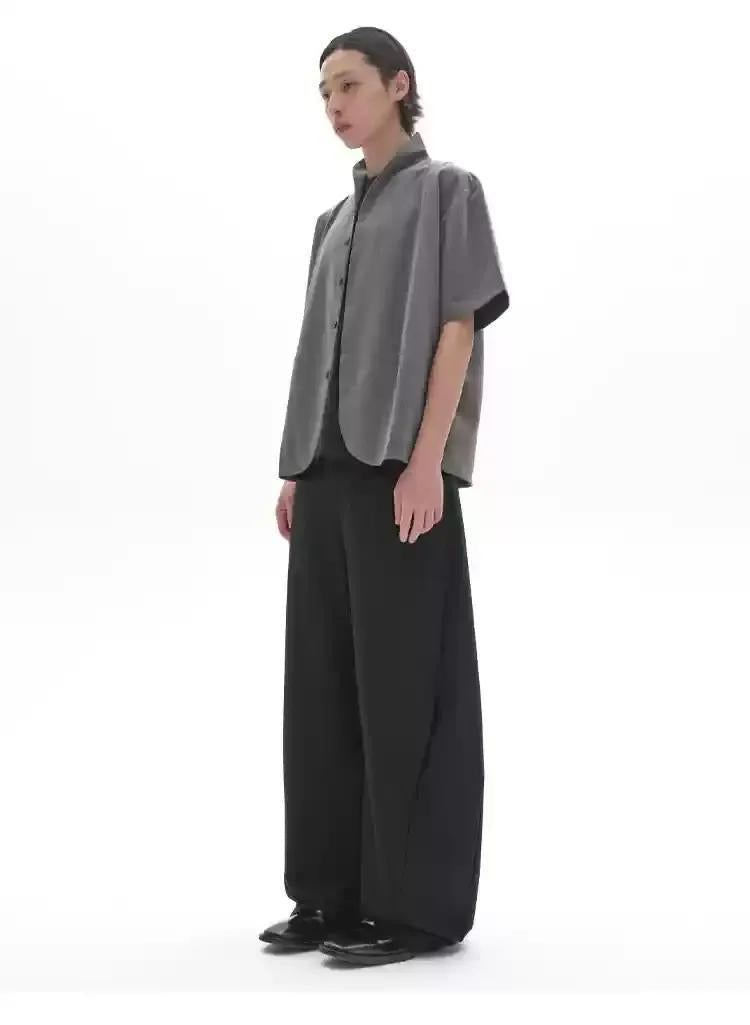 Stand Collar Curved Cut Shirt Korean Street Fashion Shirt By Pioneer of Heroism Shop Online at OH Vault