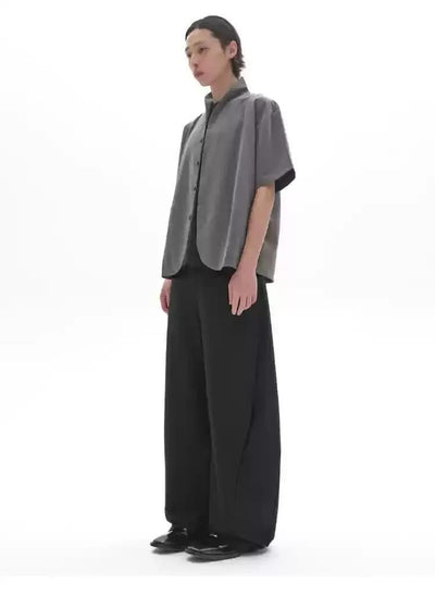 Stand Collar Curved Cut Shirt Korean Street Fashion Shirt By Pioneer of Heroism Shop Online at OH Vault