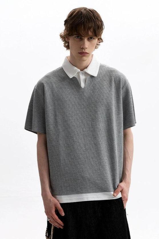 Textured Layered Casual Polo Korean Street Fashion Polo By A PUEE Shop Online at OH Vault