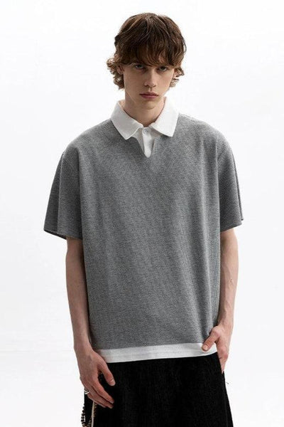 Textured Layered Casual Polo Korean Street Fashion Polo By A PUEE Shop Online at OH Vault