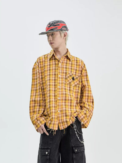 Fringed Hem Plaid Shirt Korean Street Fashion Shirt By Ash Dark Shop Online at OH Vault