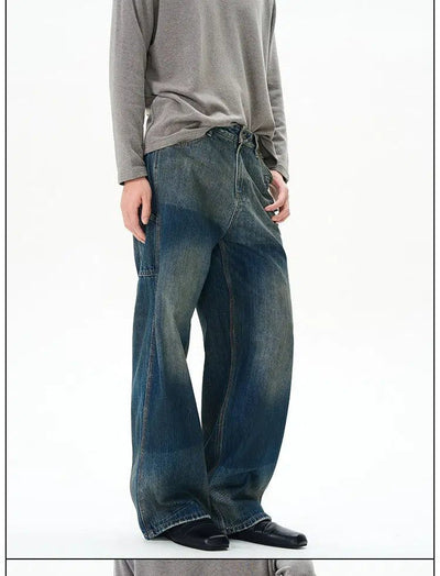 Washed Two-Tone Straight Jeans Korean Street Fashion Jeans By 77Flight Shop Online at OH Vault