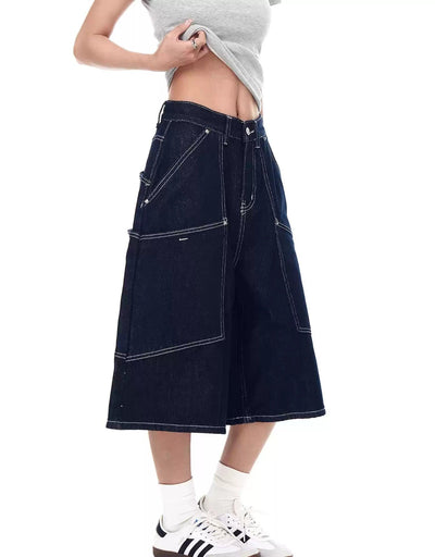 Topstitch Scimitar Denim Shorts Korean Street Fashion Shorts By Blacklists Shop Online at OH Vault