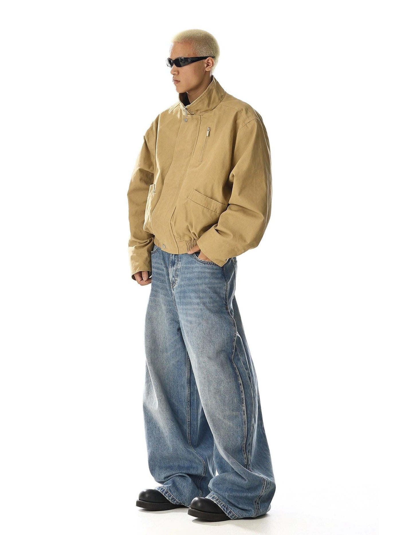 Stand Collar Ruched Hem Jacket Korean Street Fashion Jacket By MEBXX Shop Online at OH Vault