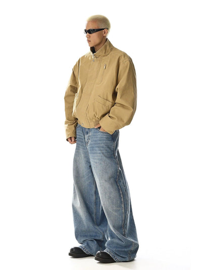 Stand Collar Ruched Hem Jacket Korean Street Fashion Jacket By MEBXX Shop Online at OH Vault