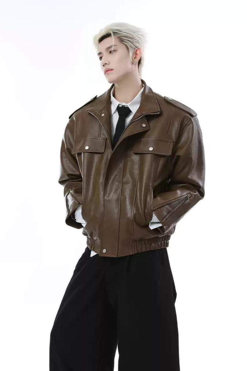 Buttoned Pockets PU Leather Jacket Korean Street Fashion Jacket By Turn Tide Shop Online at OH Vault