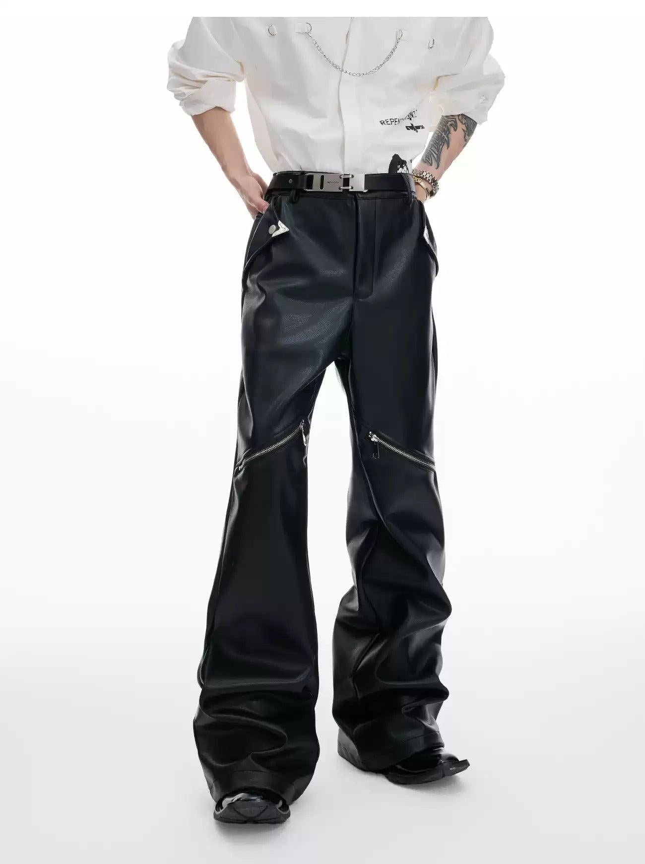 Metallic Zip Slim Fit PU Leather Pants Korean Street Fashion Pants By Argue Culture Shop Online at OH Vault