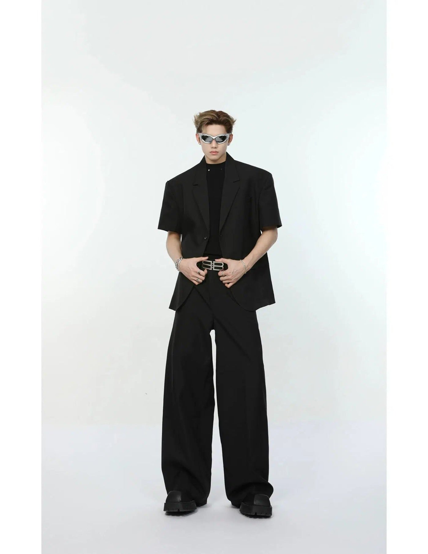 Solid Color Shoulder Pad Blazer & Pants & Shorts Set Korean Street Fashion Clothing Set By Turn Tide Shop Online at OH Vault