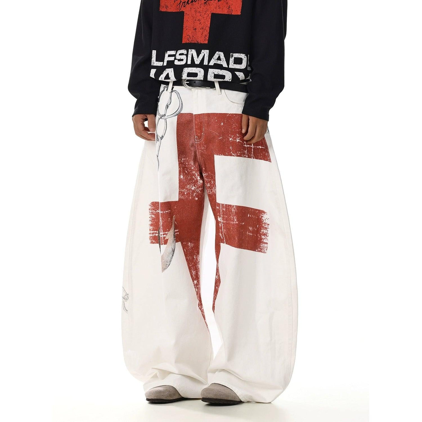 Contrast Print Baggy Fit Pants Korean Street Fashion Pants By MEBXX Shop Online at OH Vault