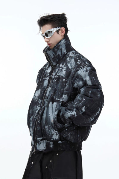 Smudged Paint Zip-Up Puffer Jacket Korean Street Fashion Jacket By Argue Culture Shop Online at OH Vault