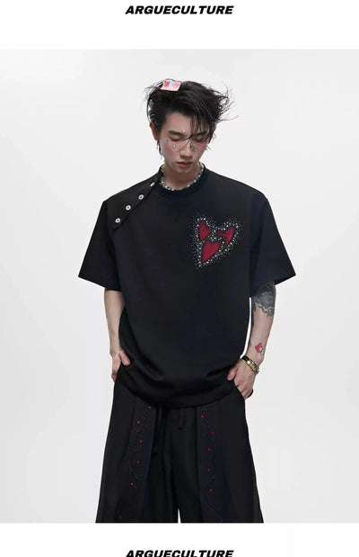 Irregular Neckline Print T-Shirt Korean Street Fashion T-Shirt By Argue Culture Shop Online at OH Vault