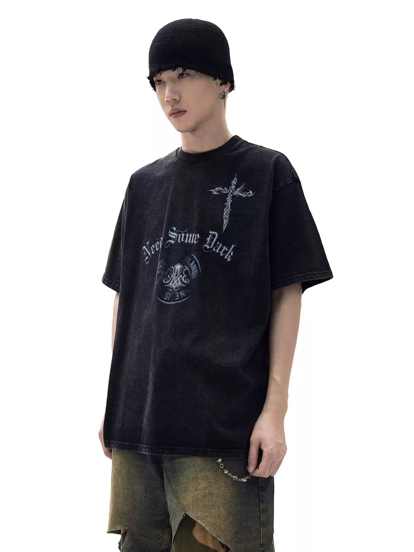 Grunge Loose Washed T-Shirt Korean Street Fashion T-Shirt By Ash Dark Shop Online at OH Vault