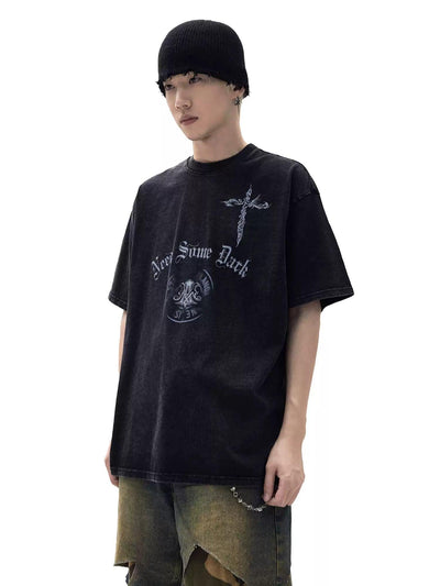 Grunge Loose Washed T-Shirt Korean Street Fashion T-Shirt By Ash Dark Shop Online at OH Vault