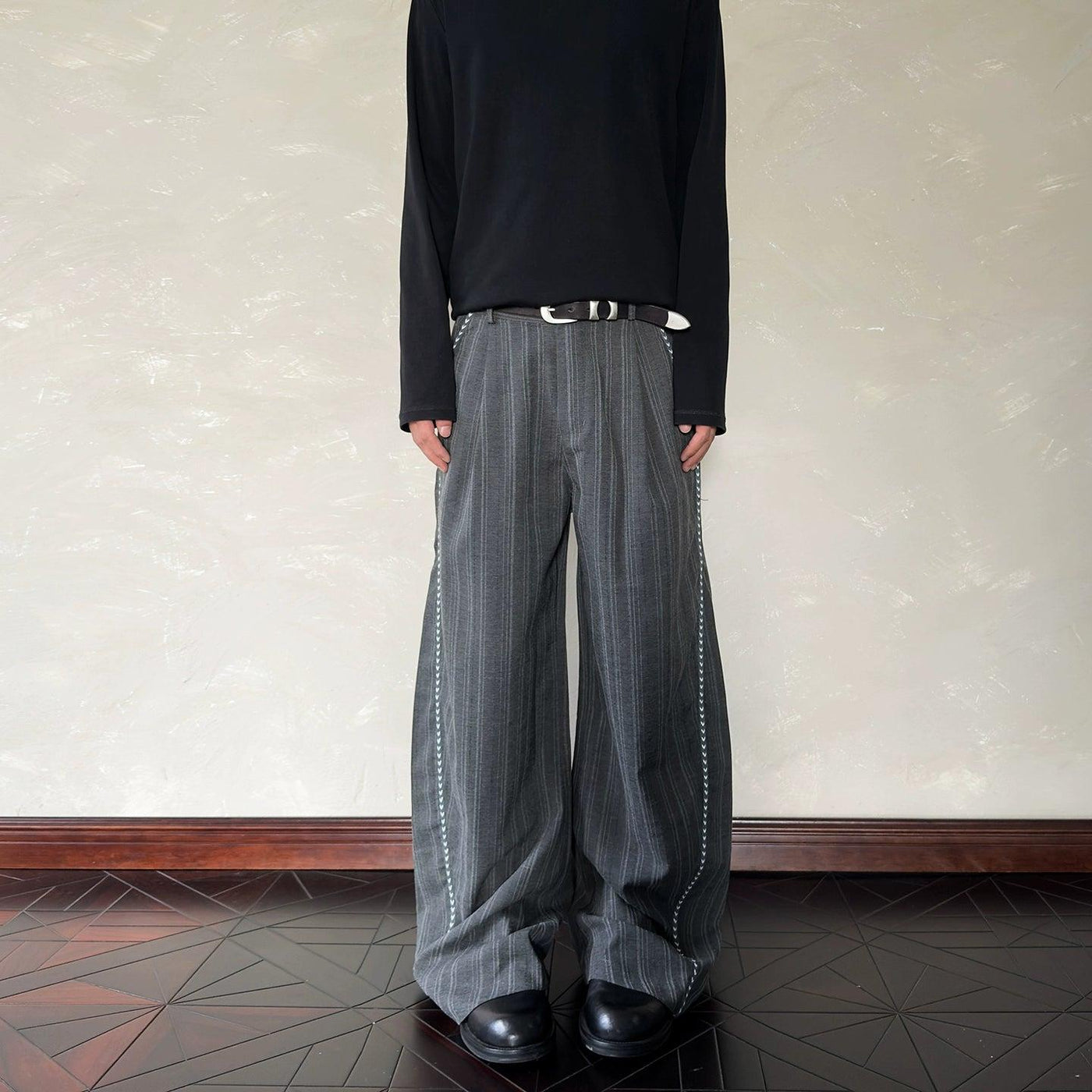 Contrast Side Seam Vertical Striped Pants Korean Street Fashion Pants By A PUEE Shop Online at OH Vault