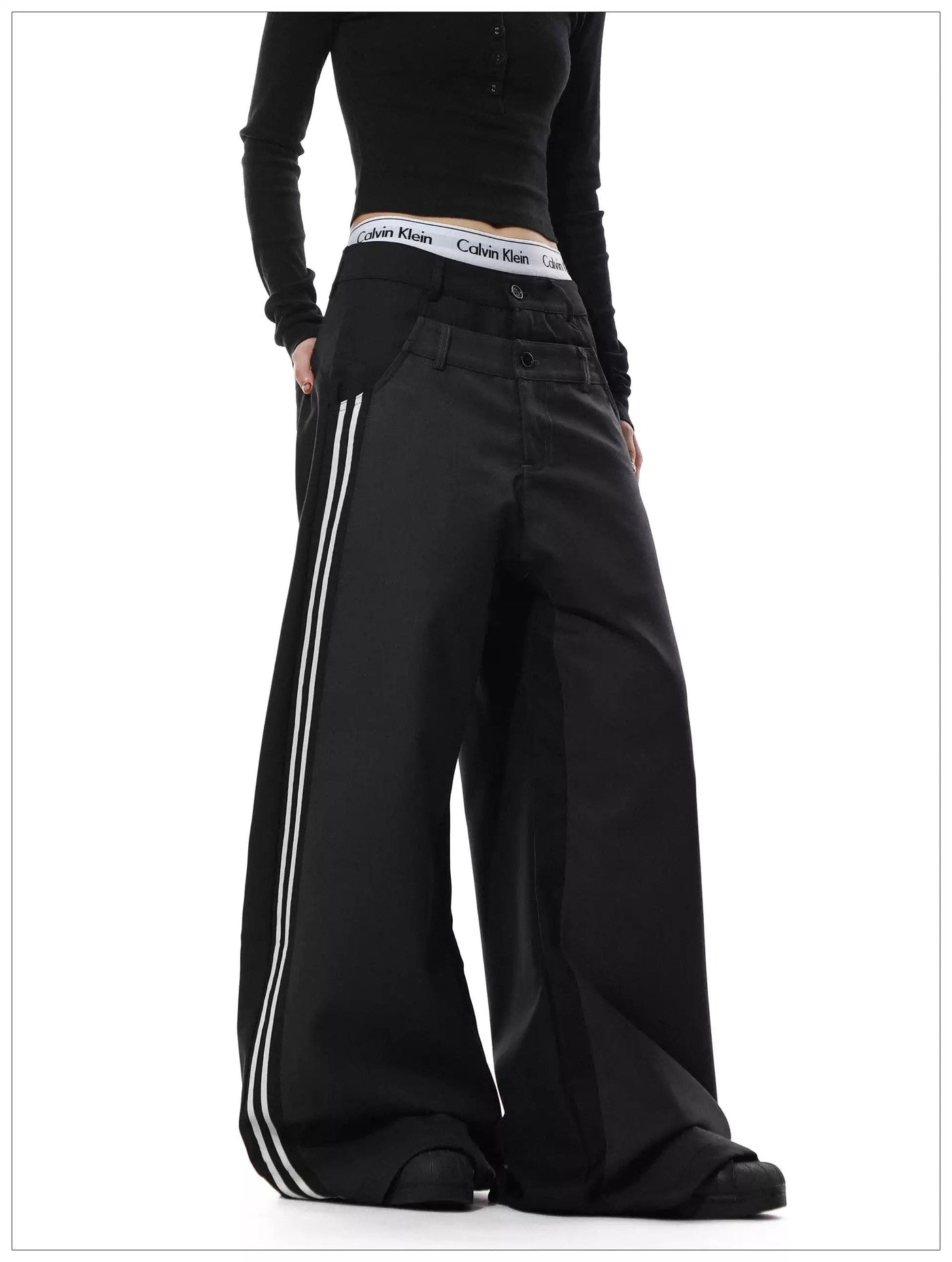 Double Waist Bar Stripes Pants Korean Street Fashion Pants By Mr Nearly Shop Online at OH Vault