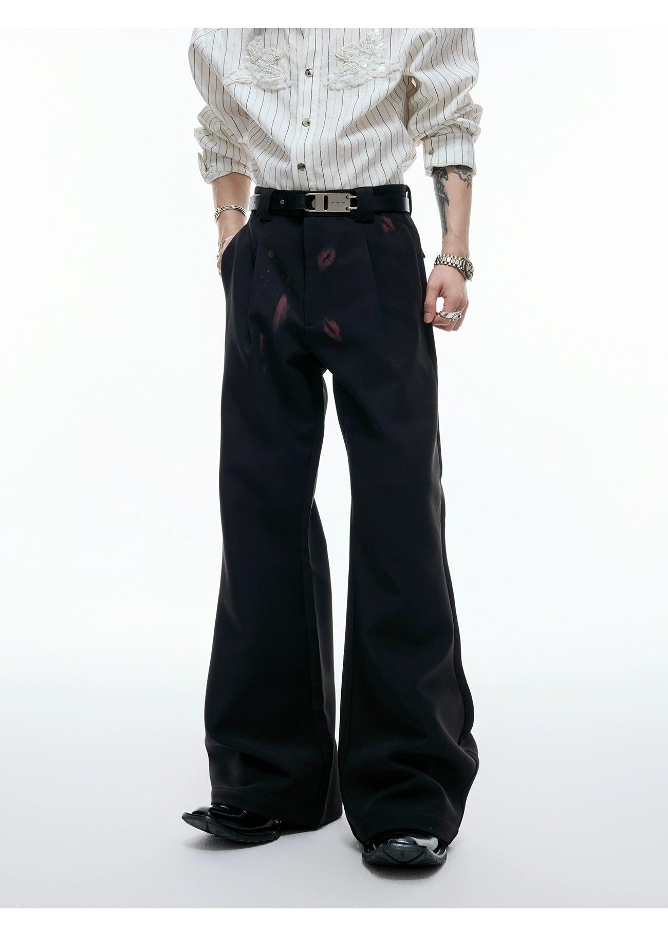 Pleated Lip Print Flared Trousers Korean Street Fashion Trousers By Argue Culture Shop Online at OH Vault
