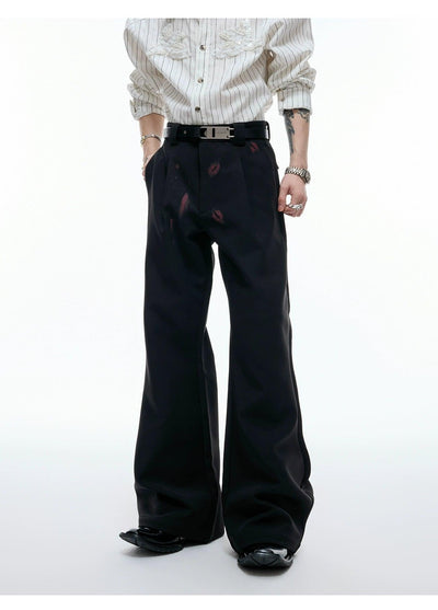 Pleated Lip Print Flared Trousers Korean Street Fashion Trousers By Argue Culture Shop Online at OH Vault