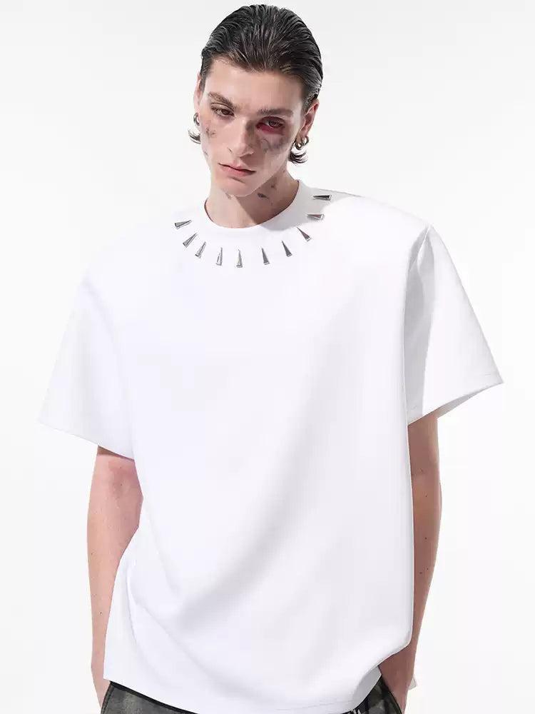 Wide Shoulder Metallic Detail T-Shirt Korean Street Fashion T-Shirt By Slim Black Shop Online at OH Vault
