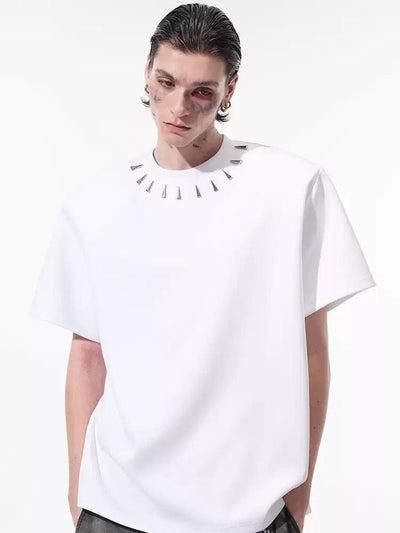 Wide Shoulder Metallic Detail T-Shirt Korean Street Fashion T-Shirt By Slim Black Shop Online at OH Vault