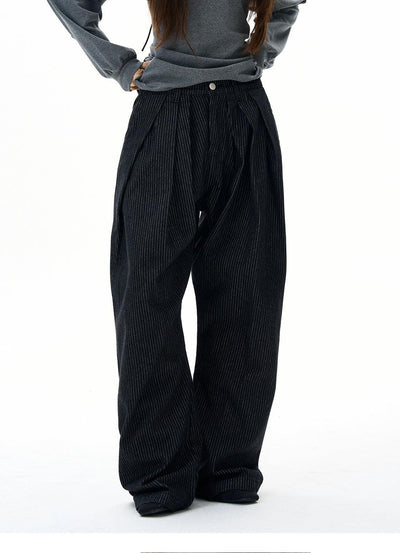 Chic Striped Pleated Pants Korean Street Fashion Pants By 77Flight Shop Online at OH Vault