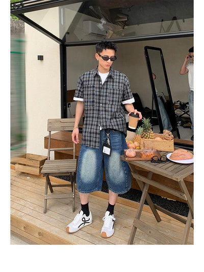 Faded Highlight Spot Denim Shorts Korean Street Fashion Shorts By Poikilotherm Shop Online at OH Vault