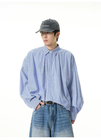 Oversized Thin Stripes Long Sleeve Shirt Korean Street Fashion Shirt By 77Flight Shop Online at OH Vault