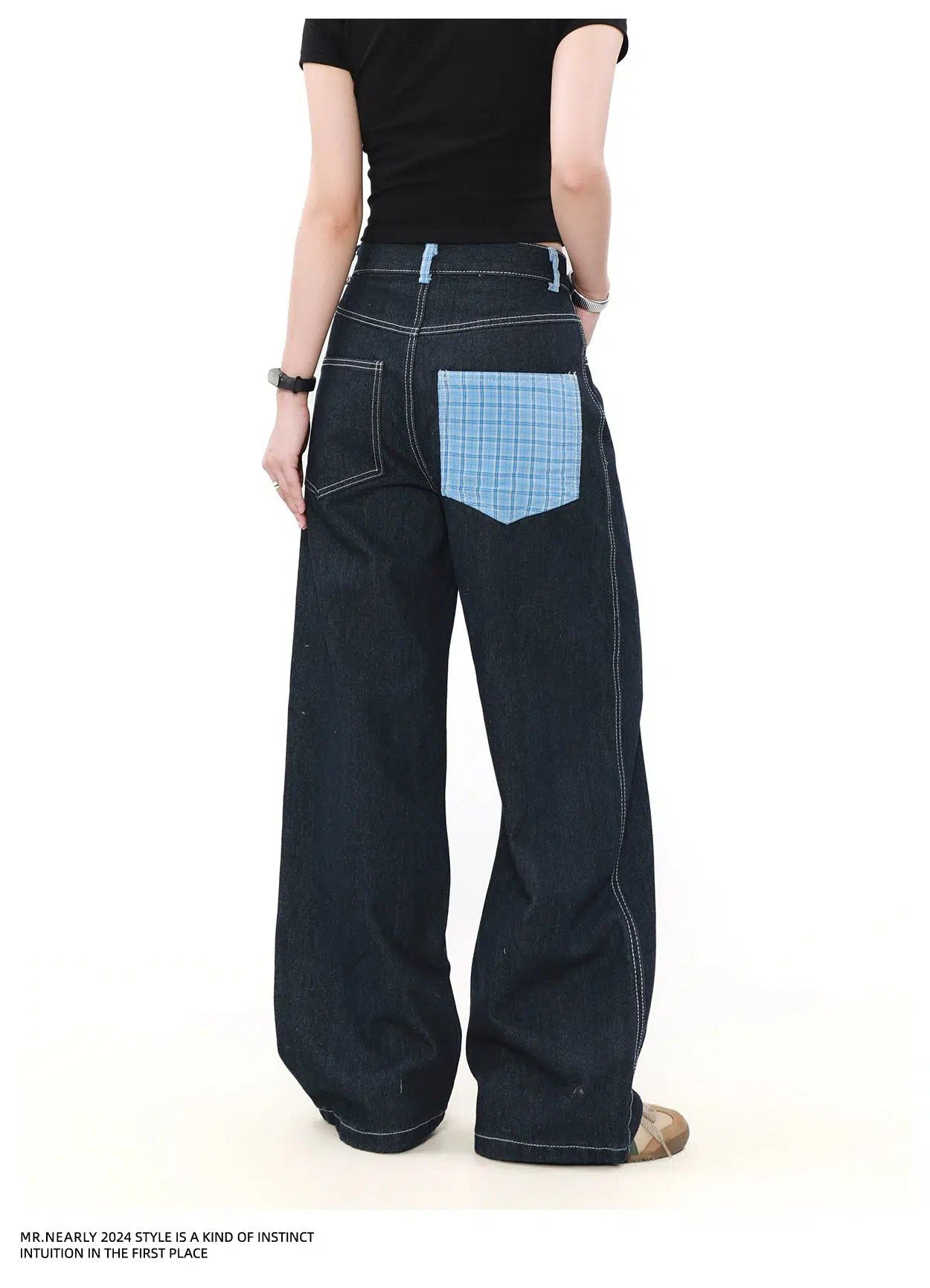 Asymmetric Plaid Pocket Jeans Korean Street Fashion Jeans By Mr Nearly Shop Online at OH Vault