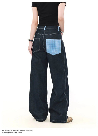 Asymmetric Plaid Pocket Jeans Korean Street Fashion Jeans By Mr Nearly Shop Online at OH Vault