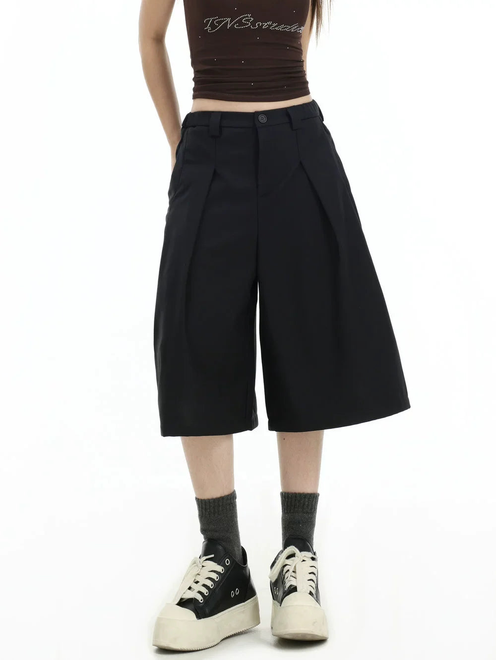 Pleated and Buttoned Suit Shorts Korean Street Fashion Shorts By INS Korea Shop Online at OH Vault