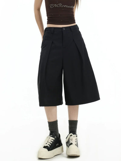 Pleated and Buttoned Suit Shorts Korean Street Fashion Shorts By INS Korea Shop Online at OH Vault