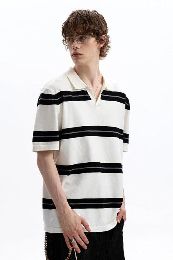 Wide Stripes Relaxed Polo Korean Street Fashion Polo By A PUEE Shop Online at OH Vault