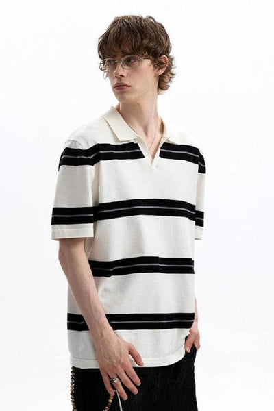 Wide Stripes Relaxed Polo Korean Street Fashion Polo By A PUEE Shop Online at OH Vault