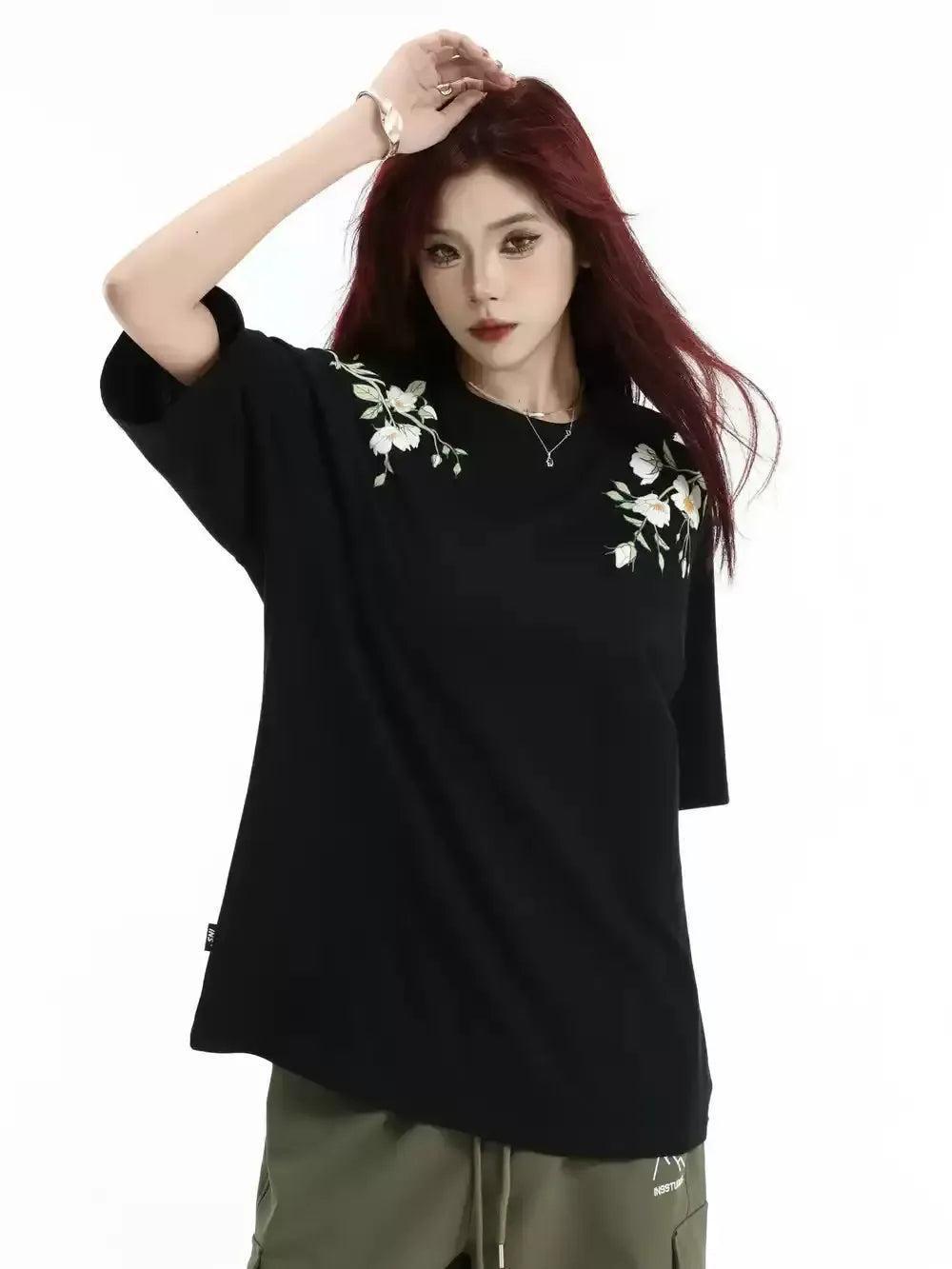 Floral Logo T-Shirt Korean Street Fashion T-Shirt By INS Korea Shop Online at OH Vault