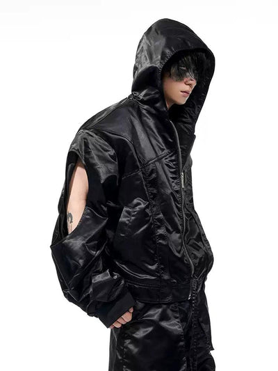 Structured Cut-Out Hooded Jacket & Pleated Pants Set Korean Street Fashion Clothing Set By Slim Black Shop Online at OH Vault