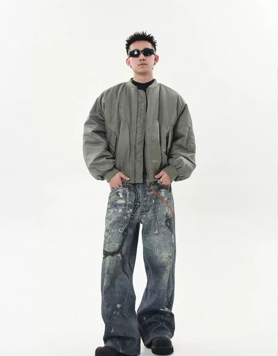 Abstract Graphic Print Straight Jeans Korean Street Fashion Jeans By Blacklists Shop Online at OH Vault