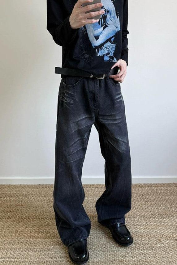 Grunge Whisker Lines Straight Jeans Korean Street Fashion Jeans By A PUEE Shop Online at OH Vault