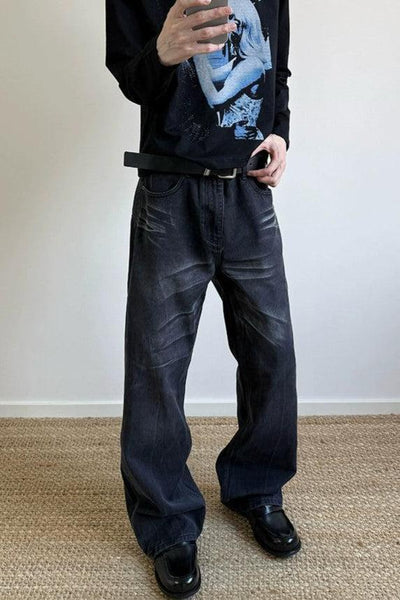 Grunge Whisker Lines Straight Jeans Korean Street Fashion Jeans By A PUEE Shop Online at OH Vault