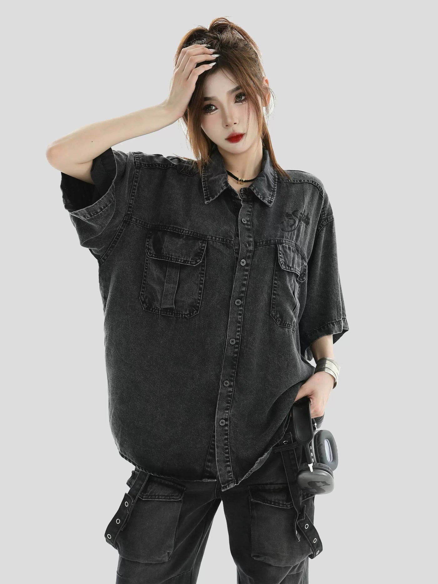 Loose Fit Denim Shirt Korean Street Fashion Shirt By INS Korea Shop Online at OH Vault