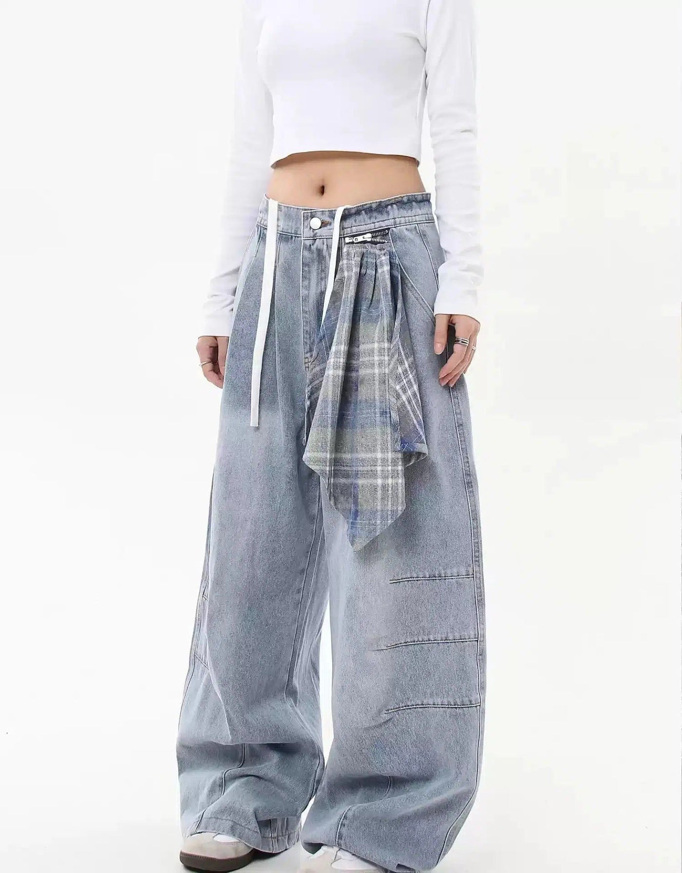 Drawstring Detachable Plaid Scarf Jeans Korean Street Fashion Jeans By Blacklists Shop Online at OH Vault