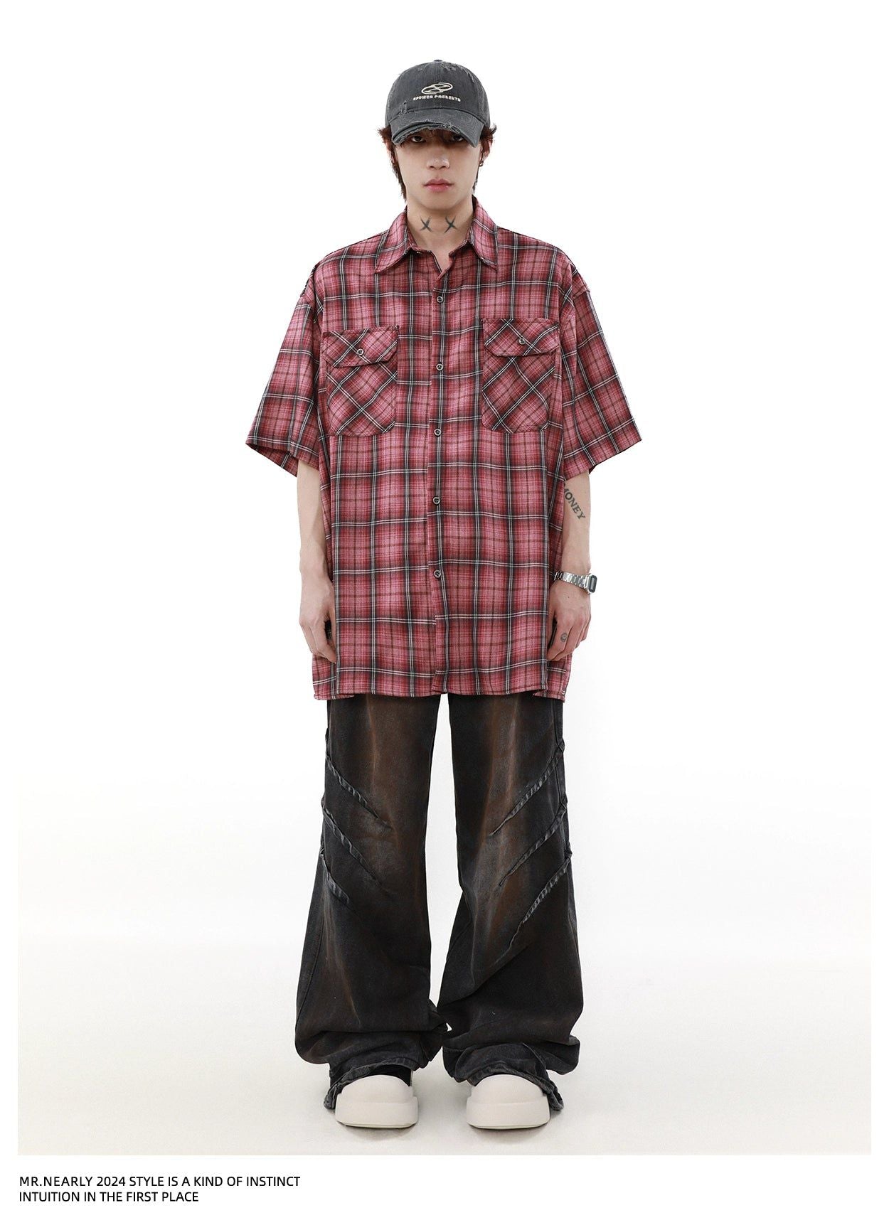 Plaid Flap Pocket Short Sleeve Shirt Korean Street Fashion Shirt By Mr Nearly Shop Online at OH Vault